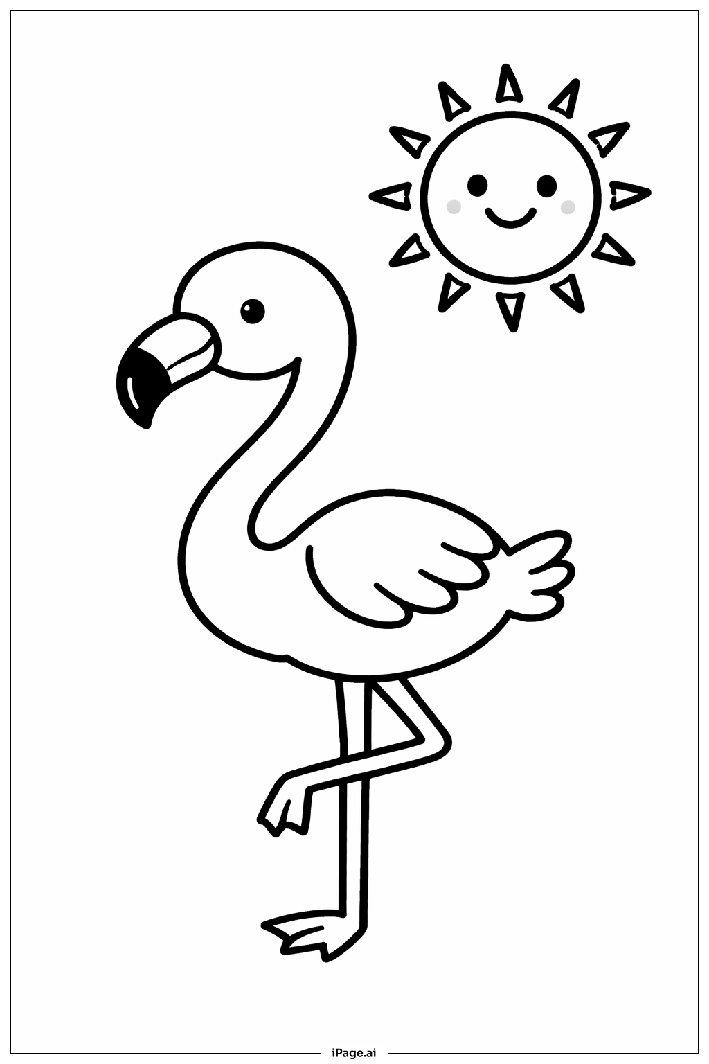  Flamingo with Sun Coloring Page 