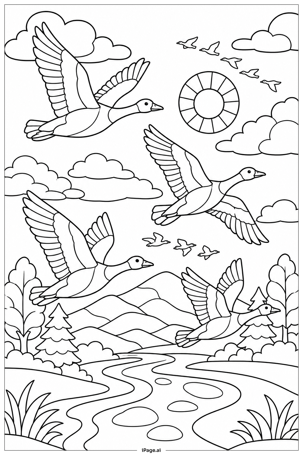 Flock Of Migratory Birds Coloring Page