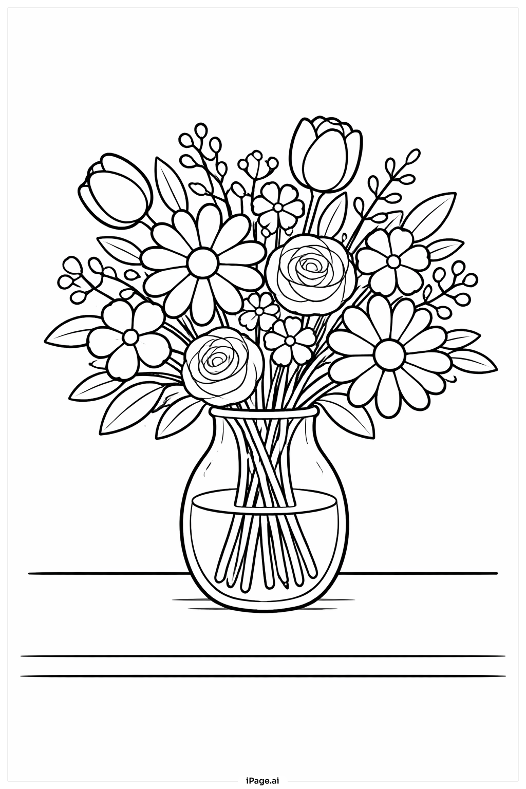 Flower Bouquet in Vase Coloring Page