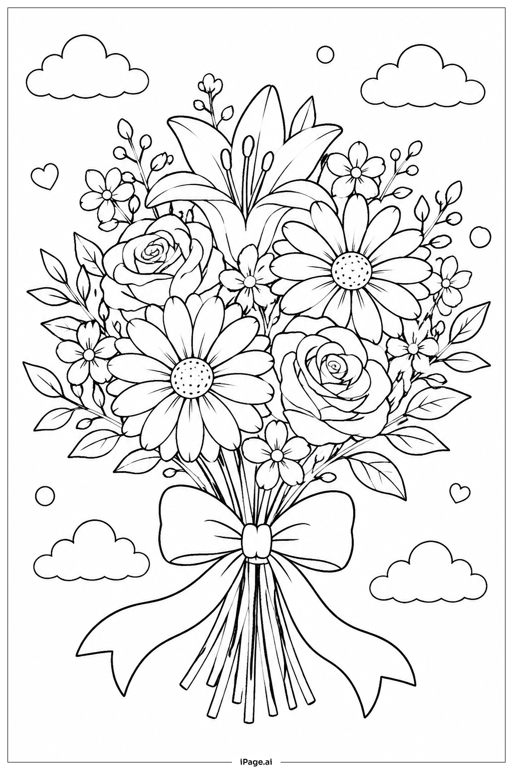 Flower Bouquet With Ribbons Coloring Page