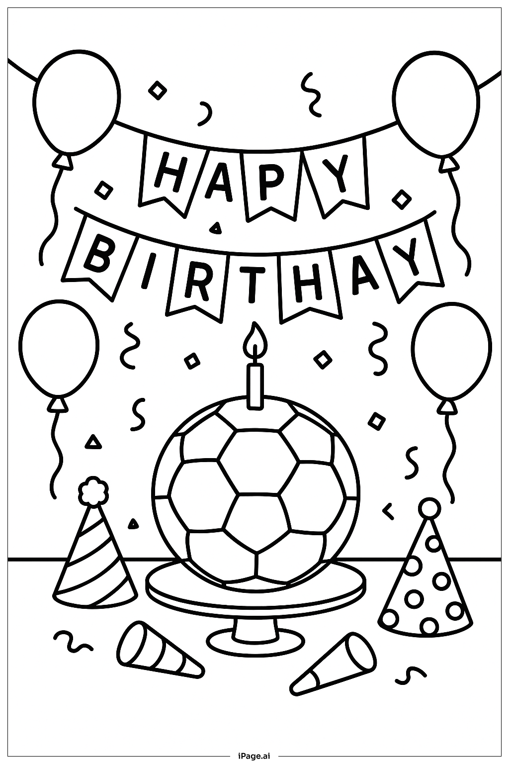  Página para colorear de Fiesta de cumpleaños de fútbol 