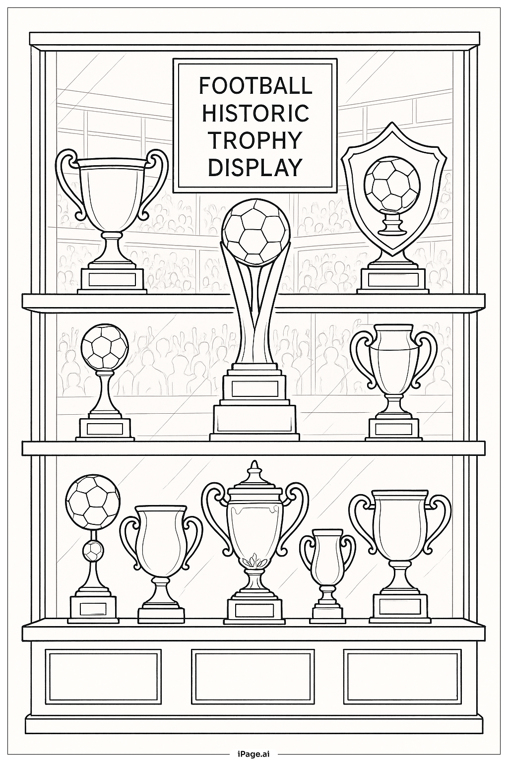  Page de coloriage Exposition historique de trophées de football 