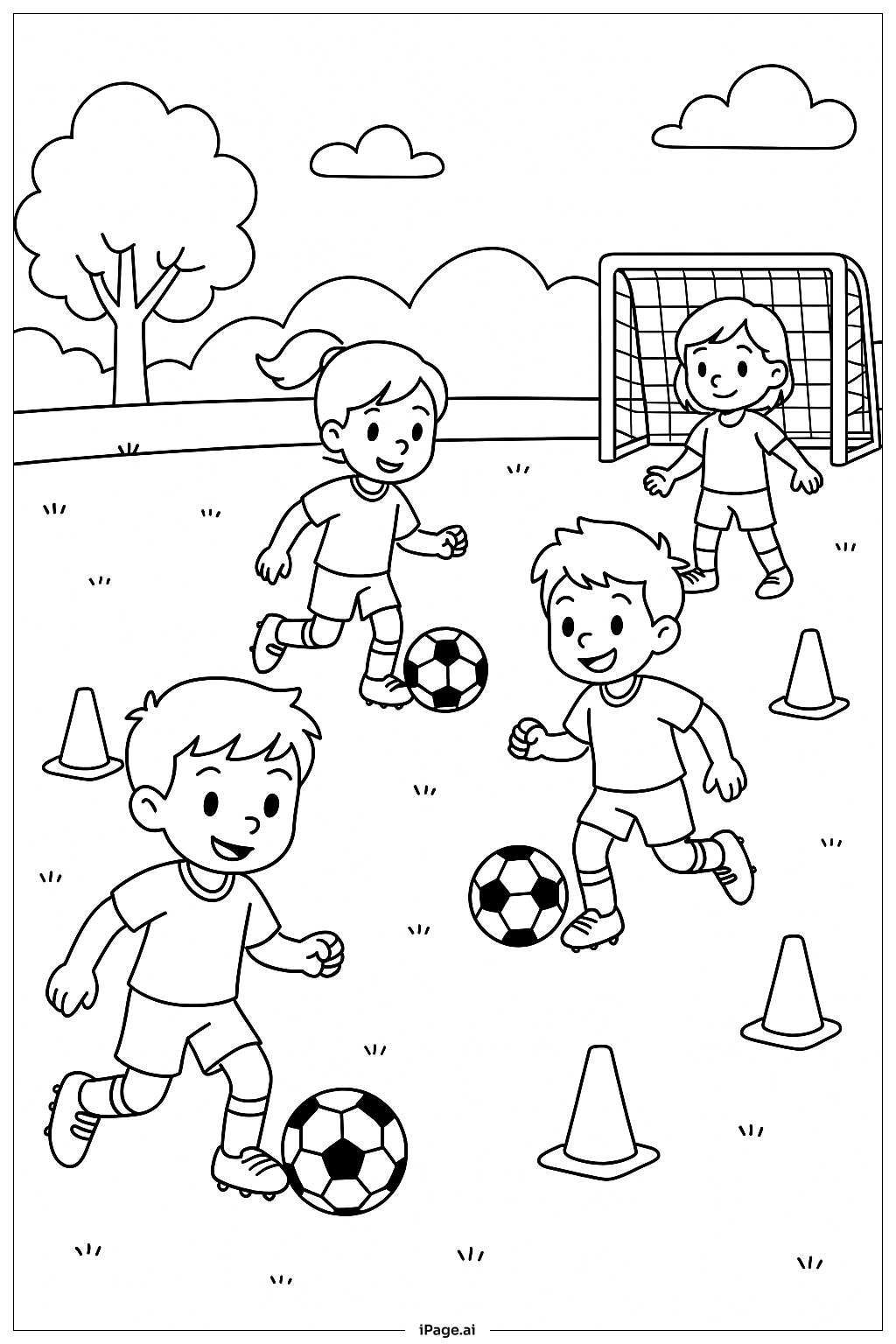  축구하는 아이들 연습 색칠공부 페이지 