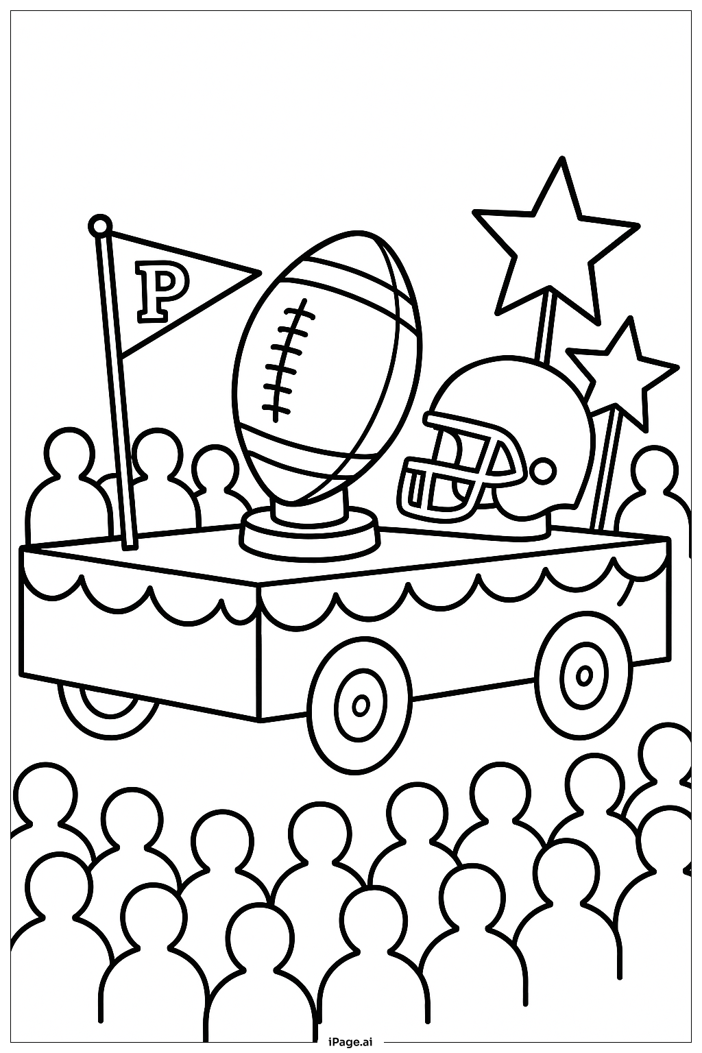  フットボールパレードフロートの塗り絵ページ 