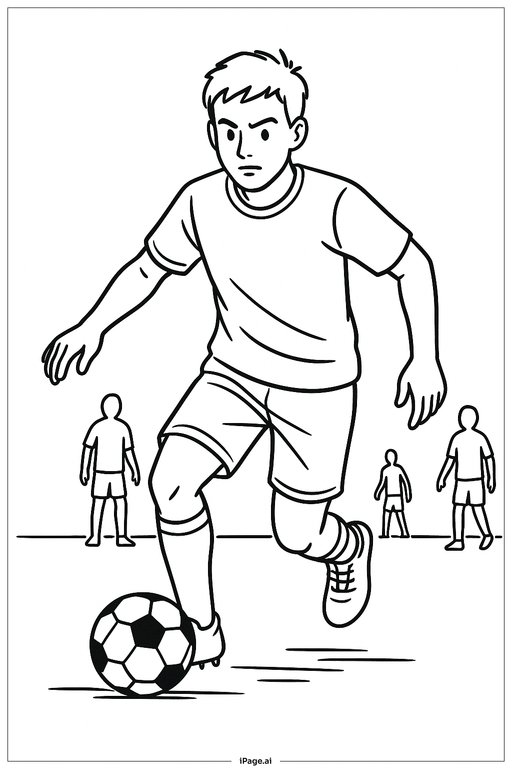  Página para colorear de Jugador de fútbol regateando 