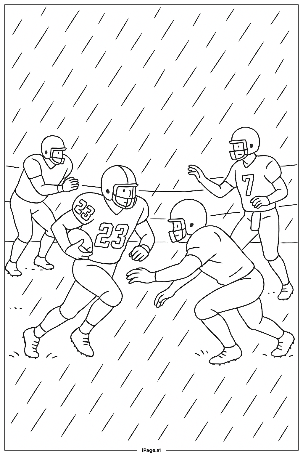  美式足球雨戰著色頁 