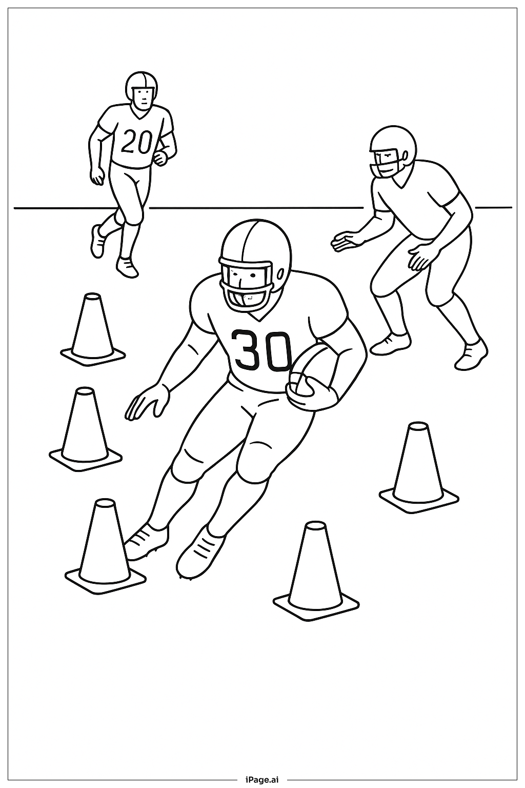  Página para colorir de Exercício com Cones de Treinamento de Futebol 