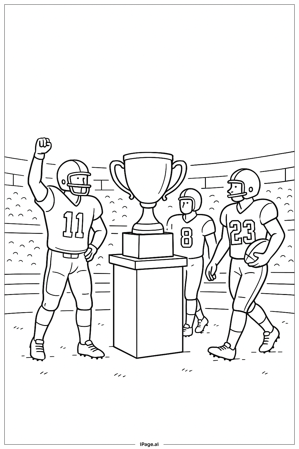  축구 트로피 시상식 장면 색칠공부 페이지 