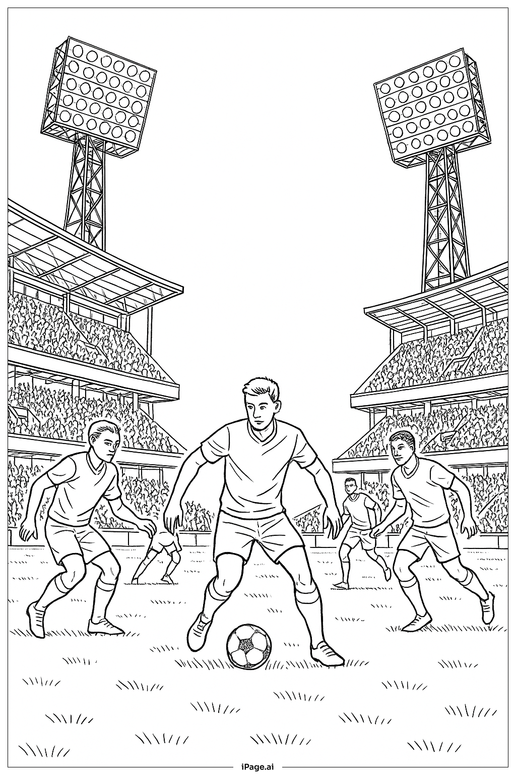 灯光下的足球夜赛填色页 