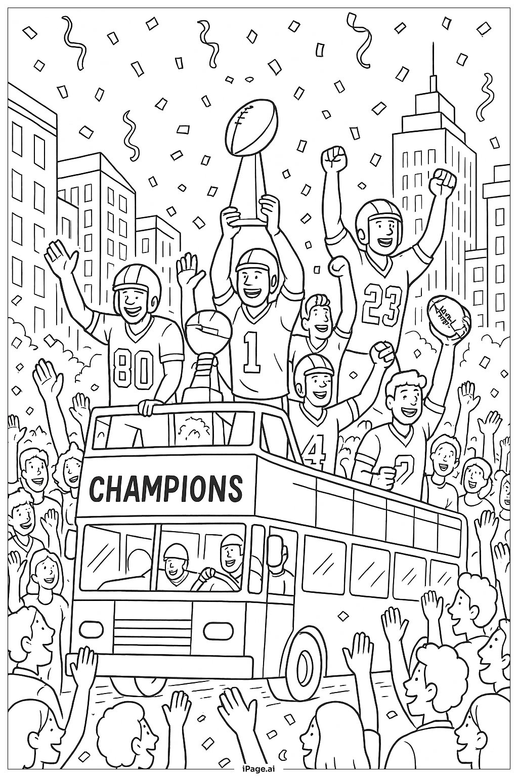  Página para colorear de Escena del Desfile de Victoria de Fútbol 