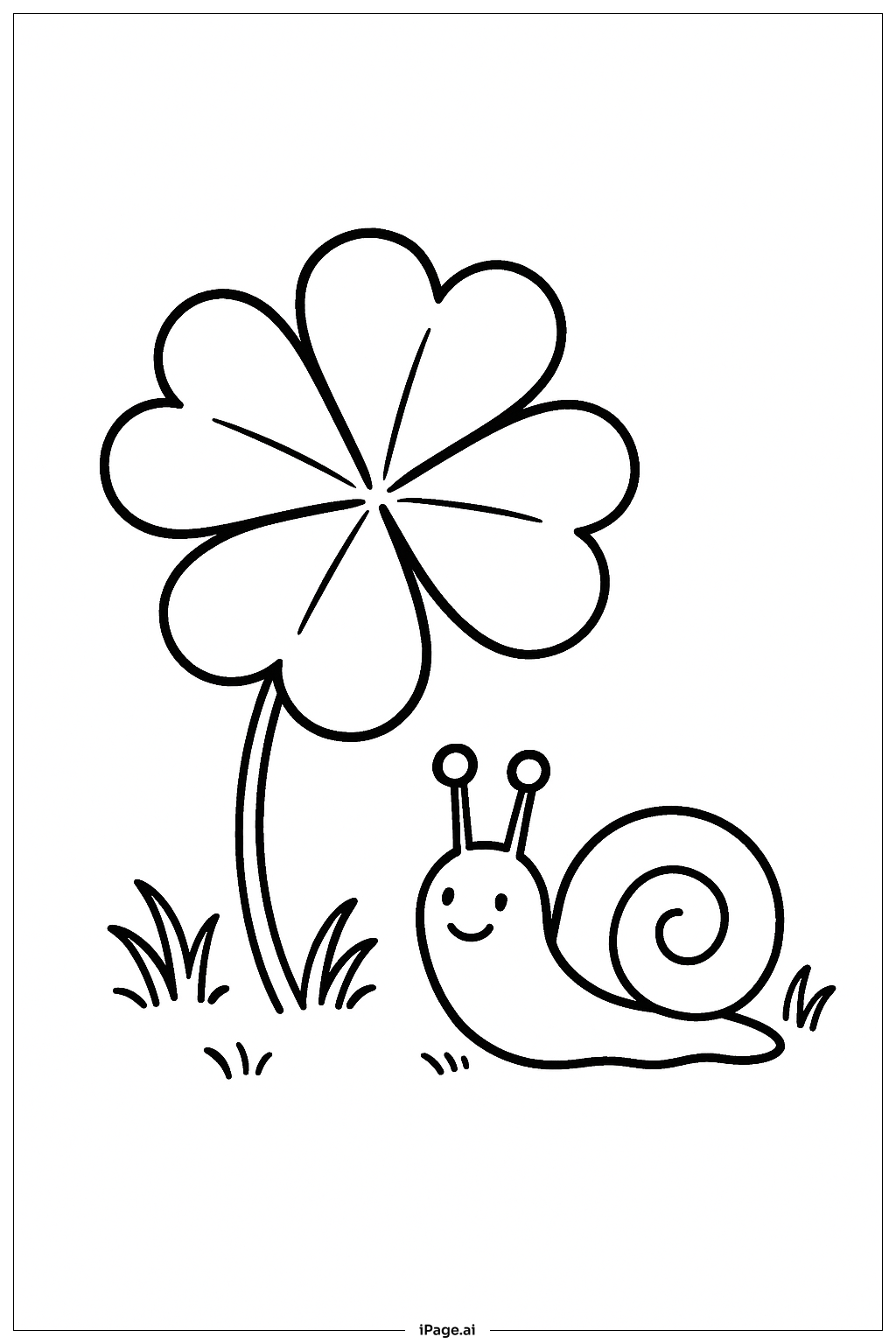  Página para colorir de Trevo de Quatro Folhas e Caracol 