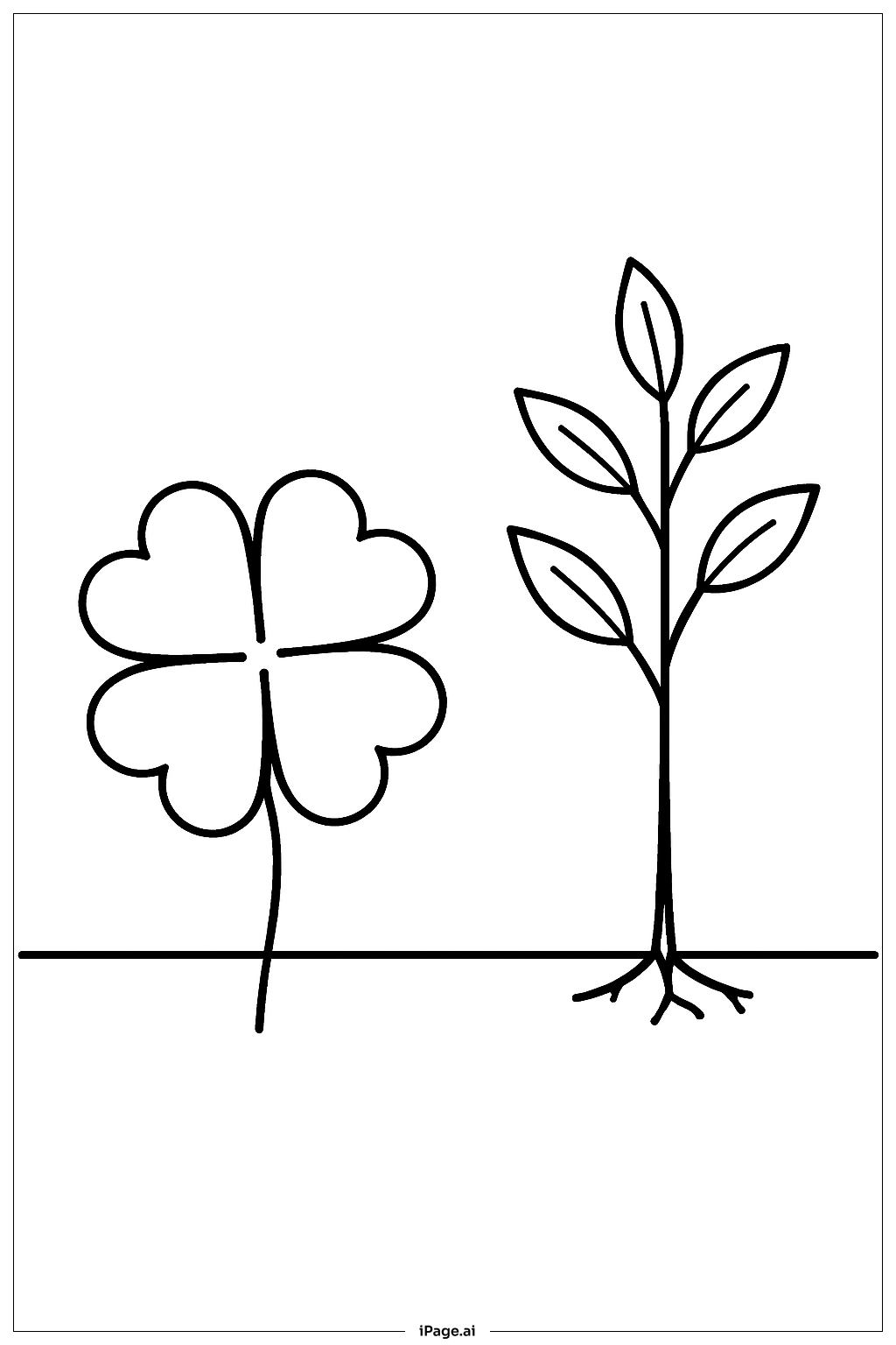  Vierblättriges Kleeblatt und Baumsetzling Ausmalseite 