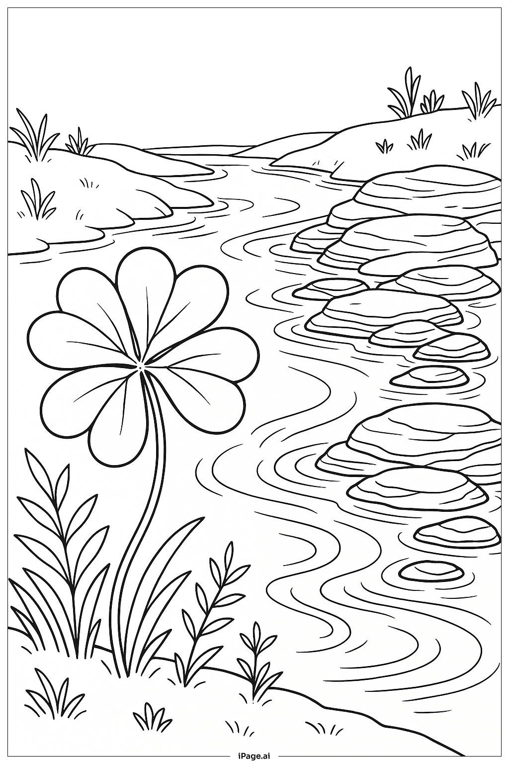  네잎 클로버 마법의 시냇가 색칠공부 페이지 