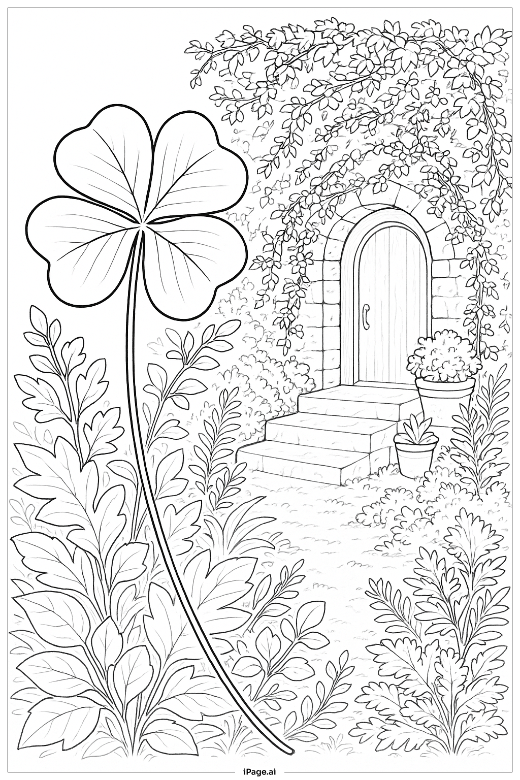  네 잎 클로버 숨겨진 문 색칠공부 페이지 