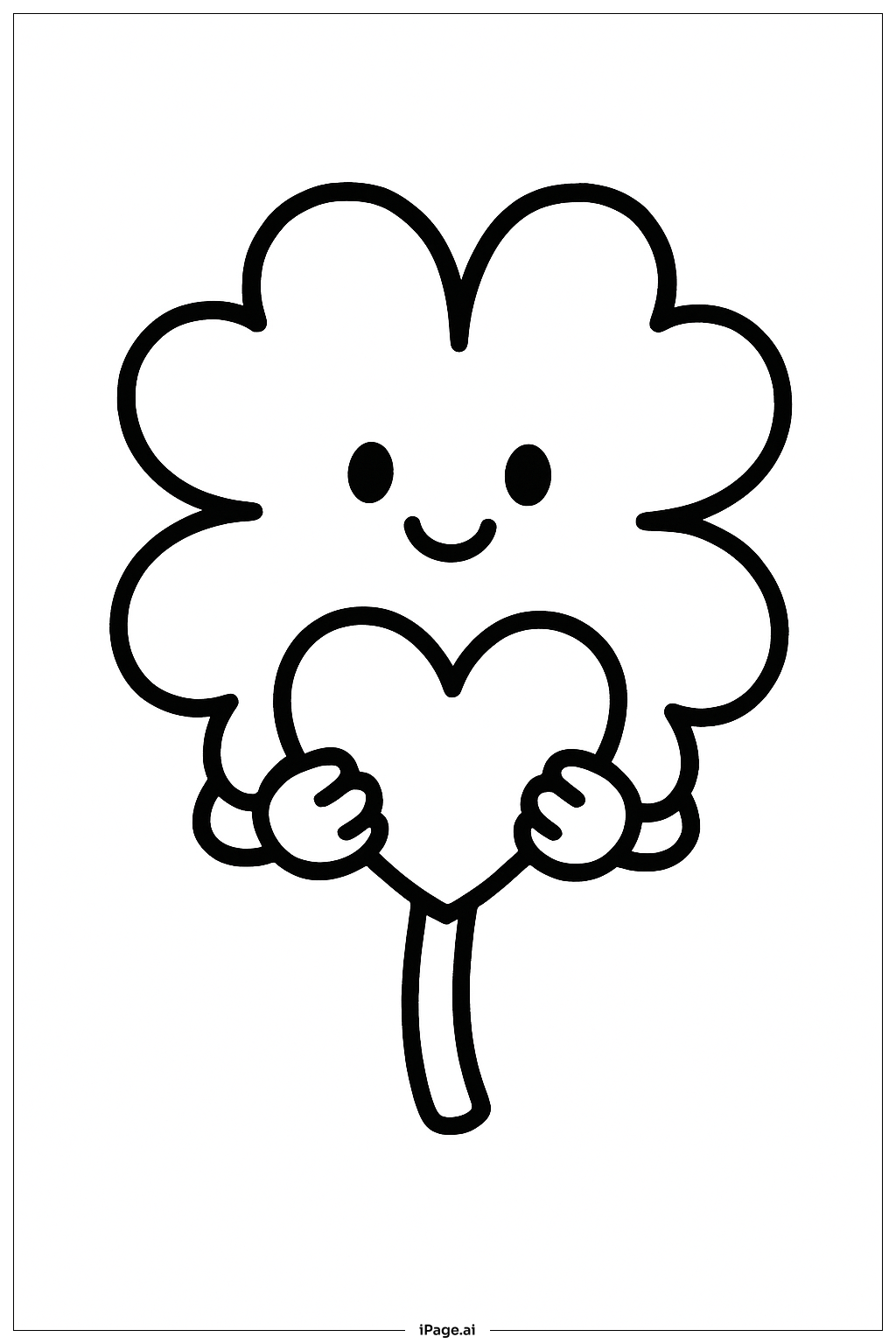  四葉幸運草抱著愛心著色頁 
