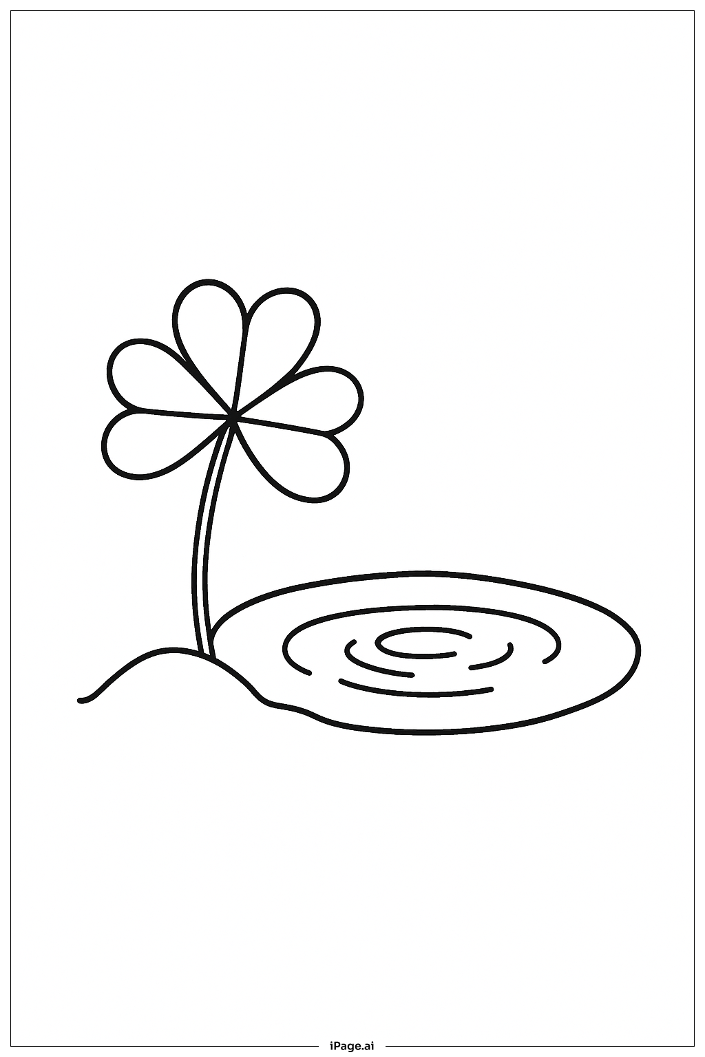  Page de coloriage Trèfle à Quatre Feuilles près de l'Étang 