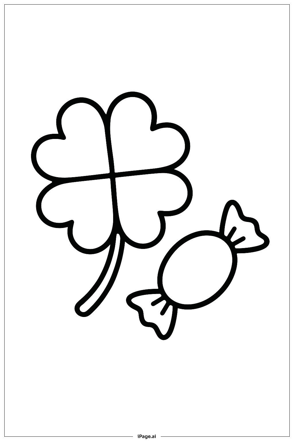  四葉幸運草與糖果著色頁 