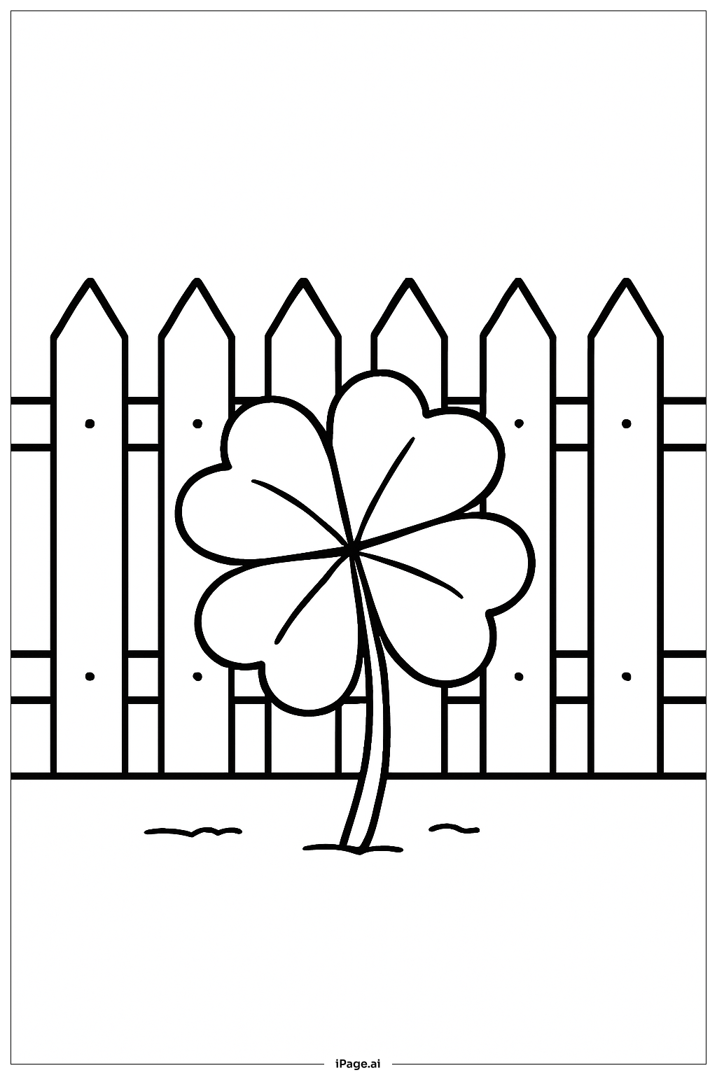  Página para colorir de Trevo de Quatro Folhas com Cerca 