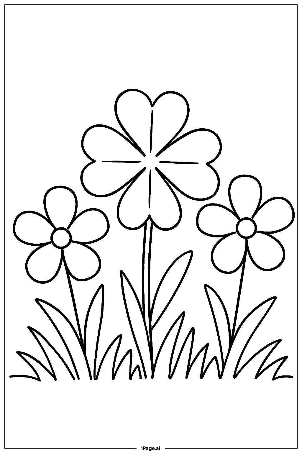  Página para colorir de Trevo de Quatro Folhas com Flores 