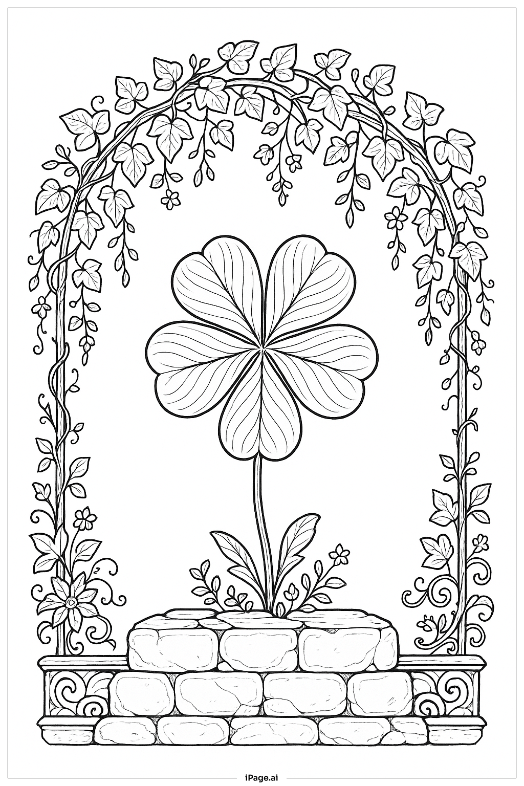  아이비 아치와 네 잎 클로버 색칠공부 페이지 