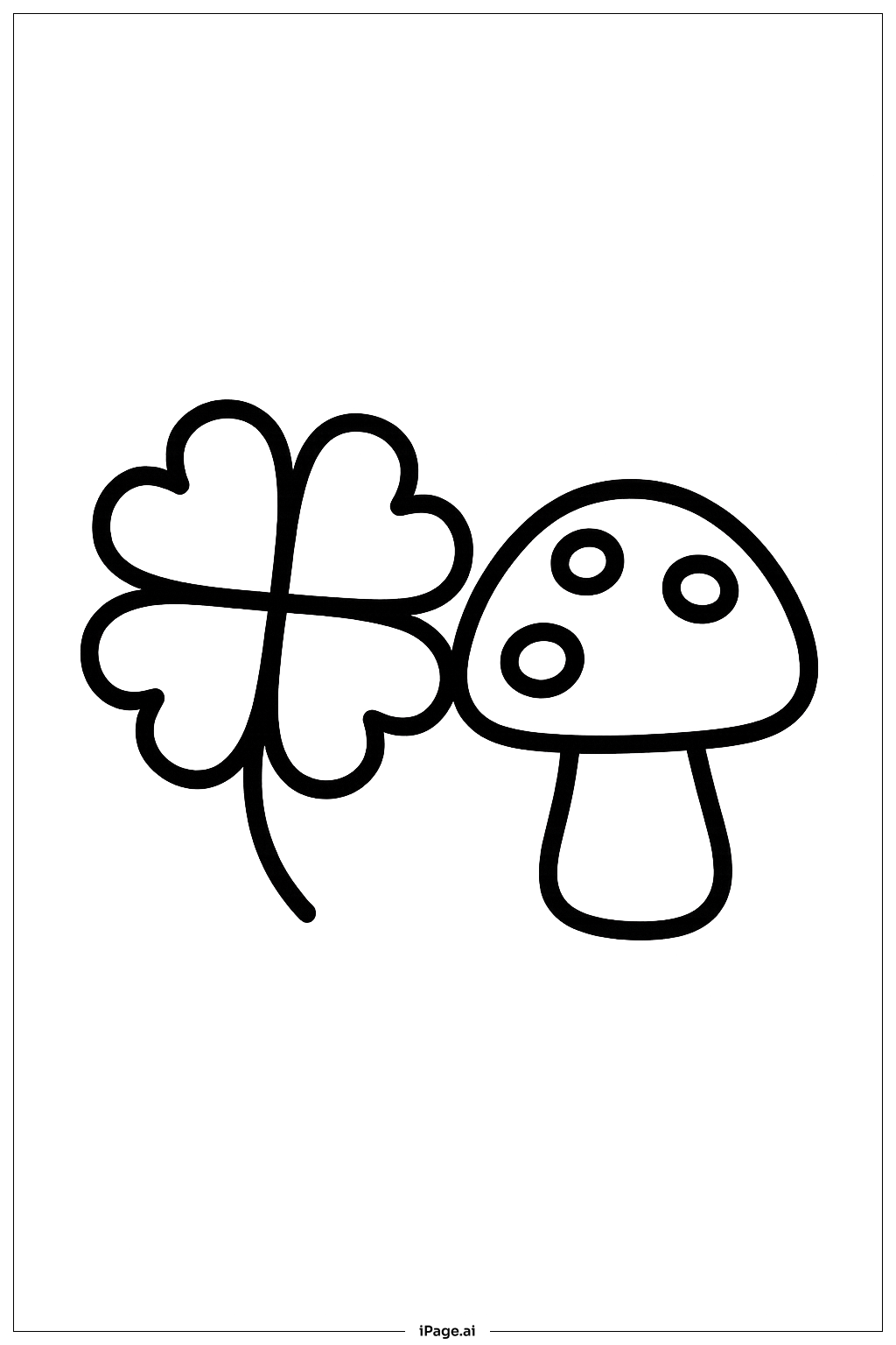  四葉幸運草與蘑菇著色頁 