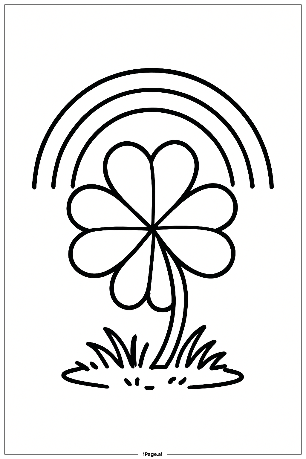  Page de coloriage Trèfle à Quatre Feuilles avec Arc-en-Ciel 