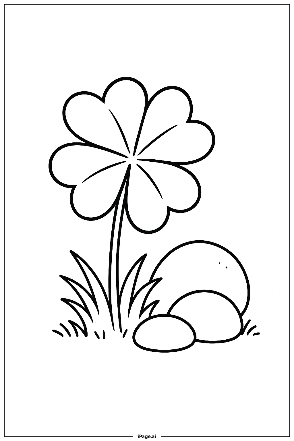  Page de coloriage Trèfle à Quatre Feuilles Avec Petits Cailloux 