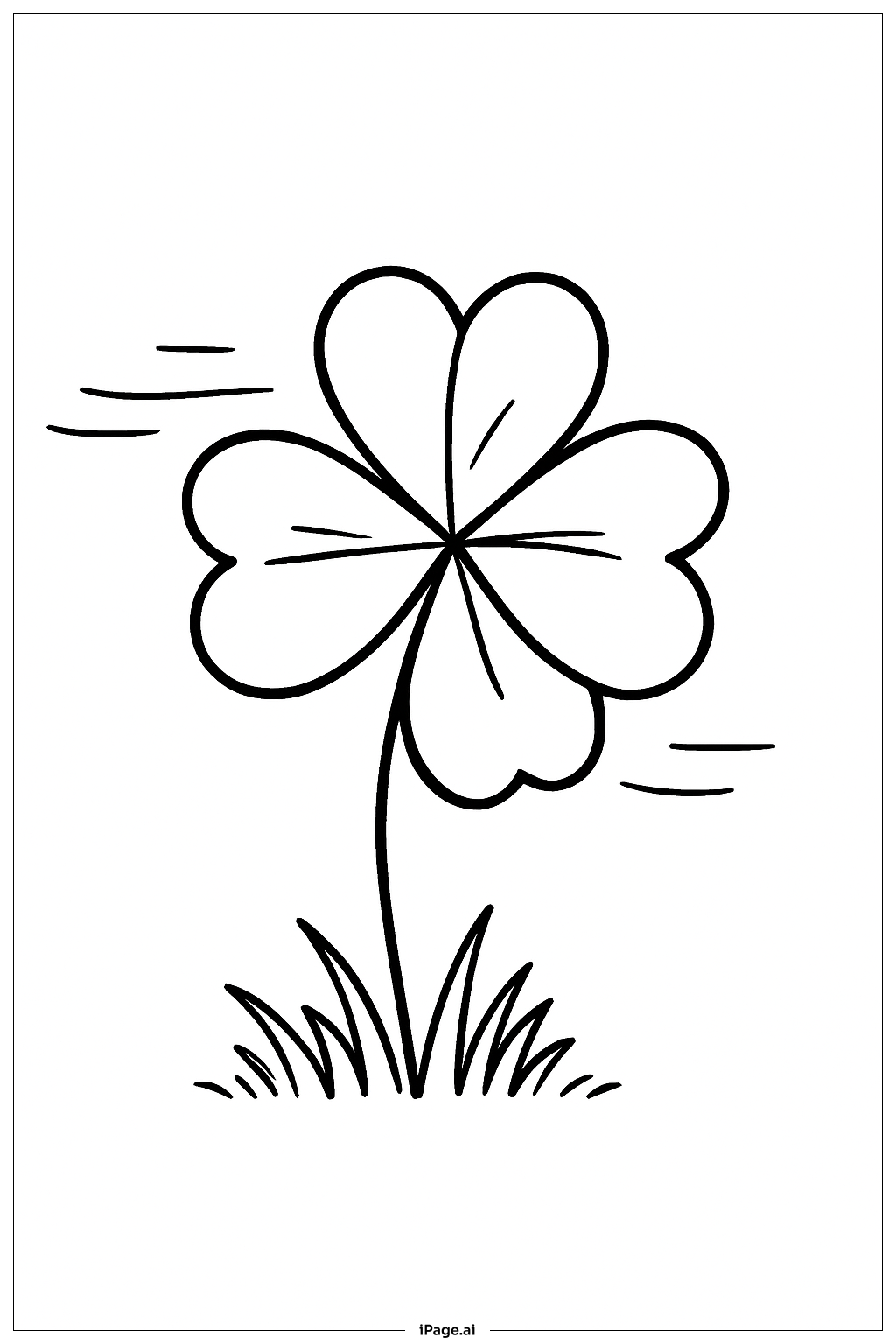  Page de coloriage Trèfle à quatre feuilles avec des lignes de vent 