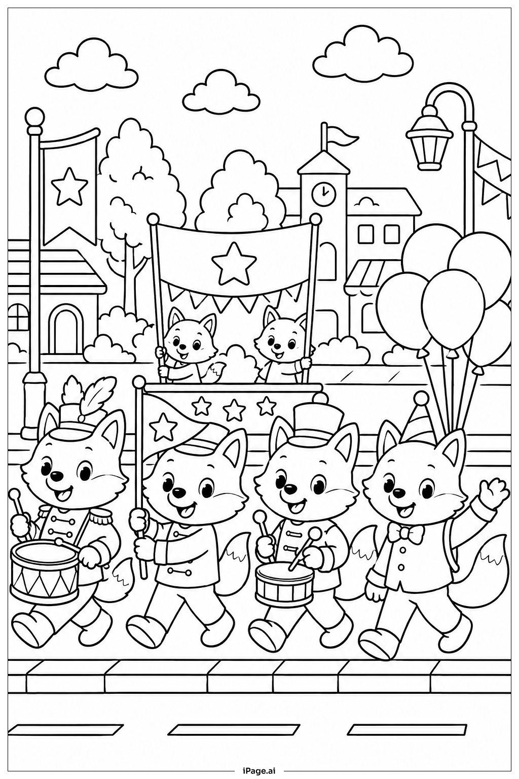  Fox And Friends Parade Coloring Page 