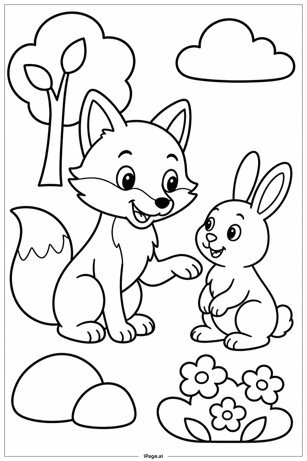 キツネとウサギの塗り絵ページ