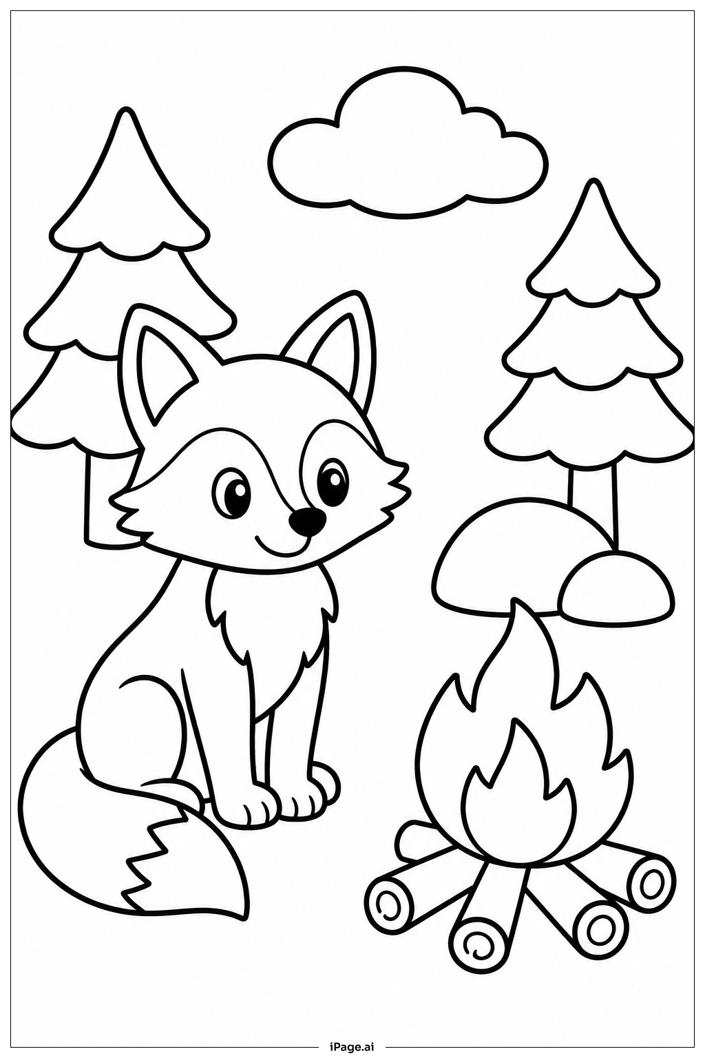 Fox At Campfire Coloring Page