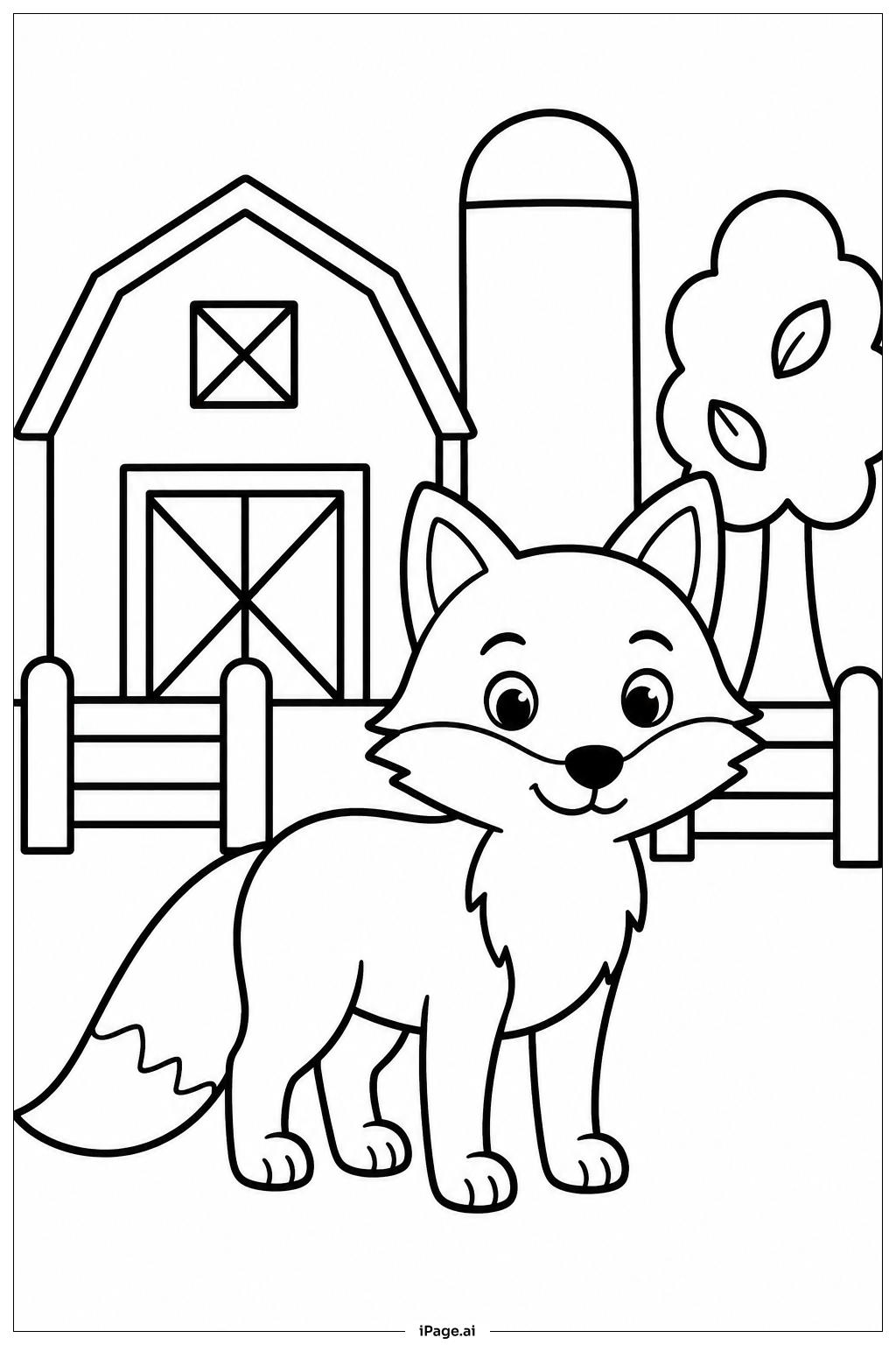 Fox At Farm Coloring Page