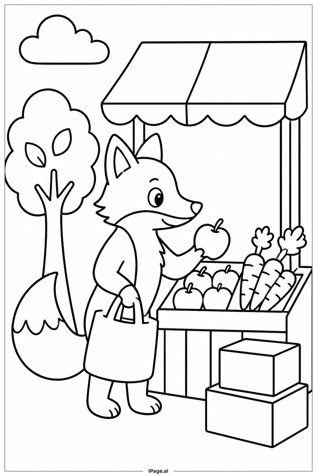 Fox At Market Coloring Page