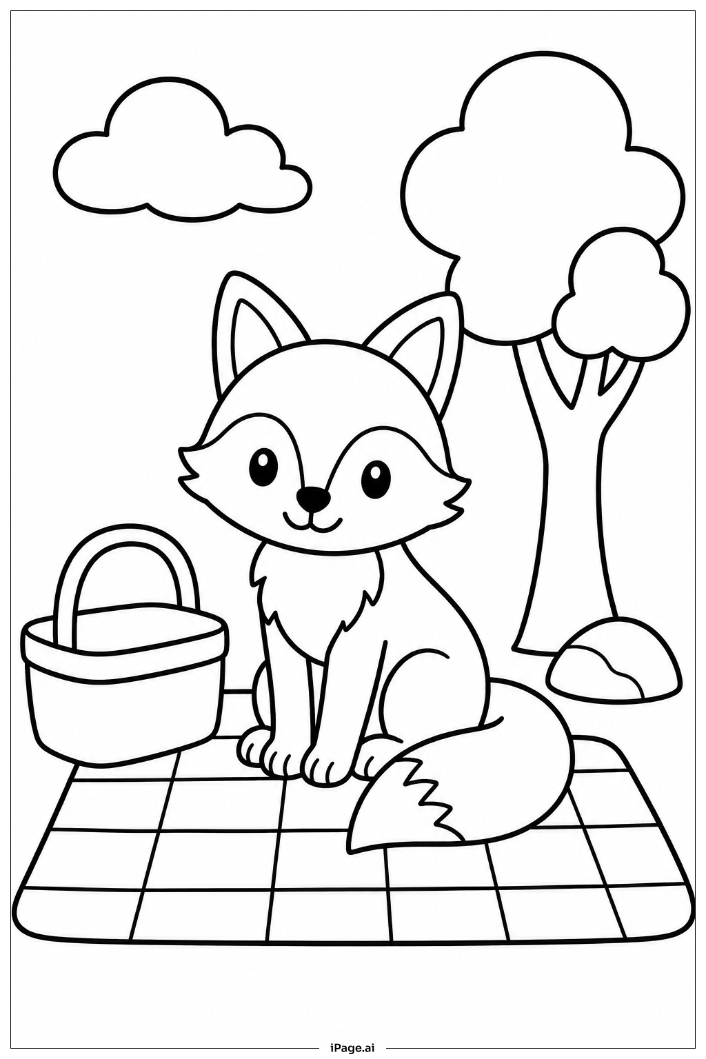 Fox At Picnic Coloring Page