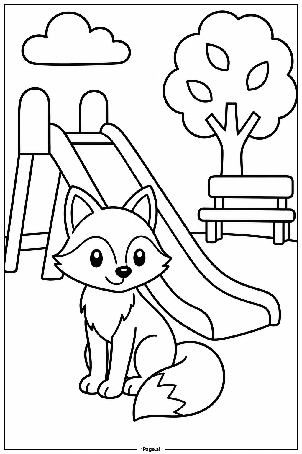 遊び場のキツネの塗り絵ページ
