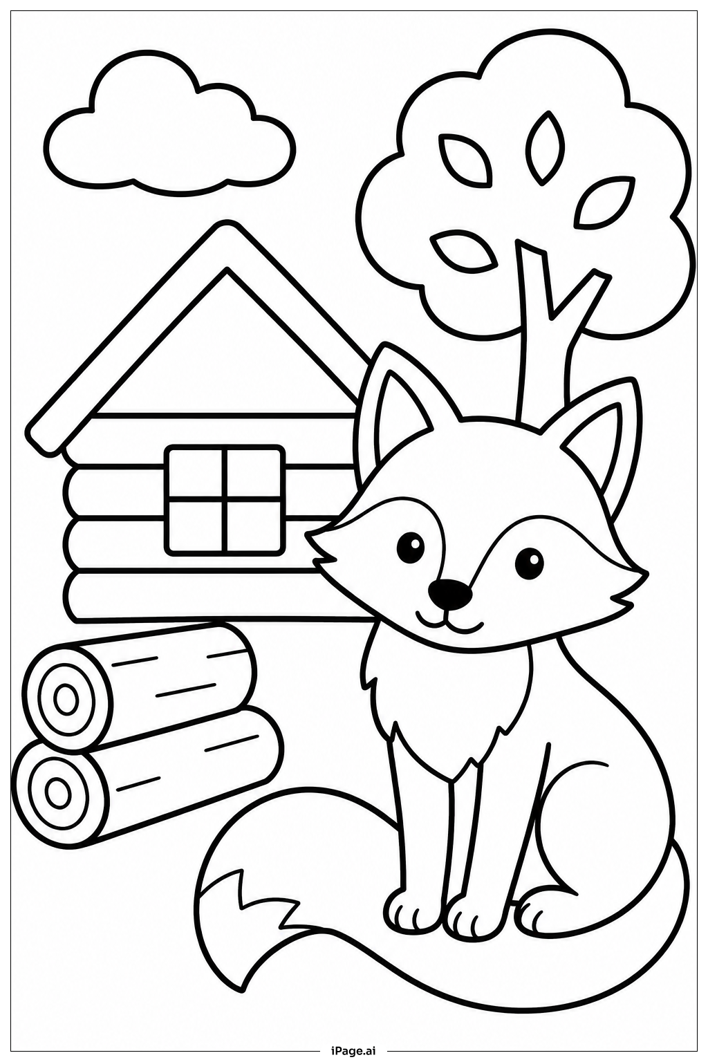Fox By Cabin Coloring Page