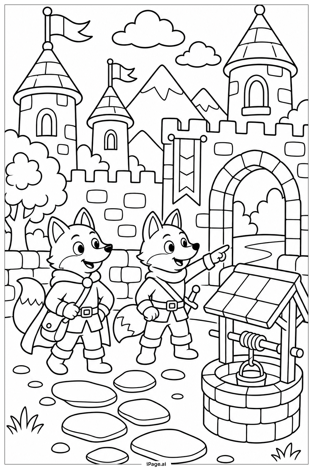  Fox Castle Adventure Coloring Page 