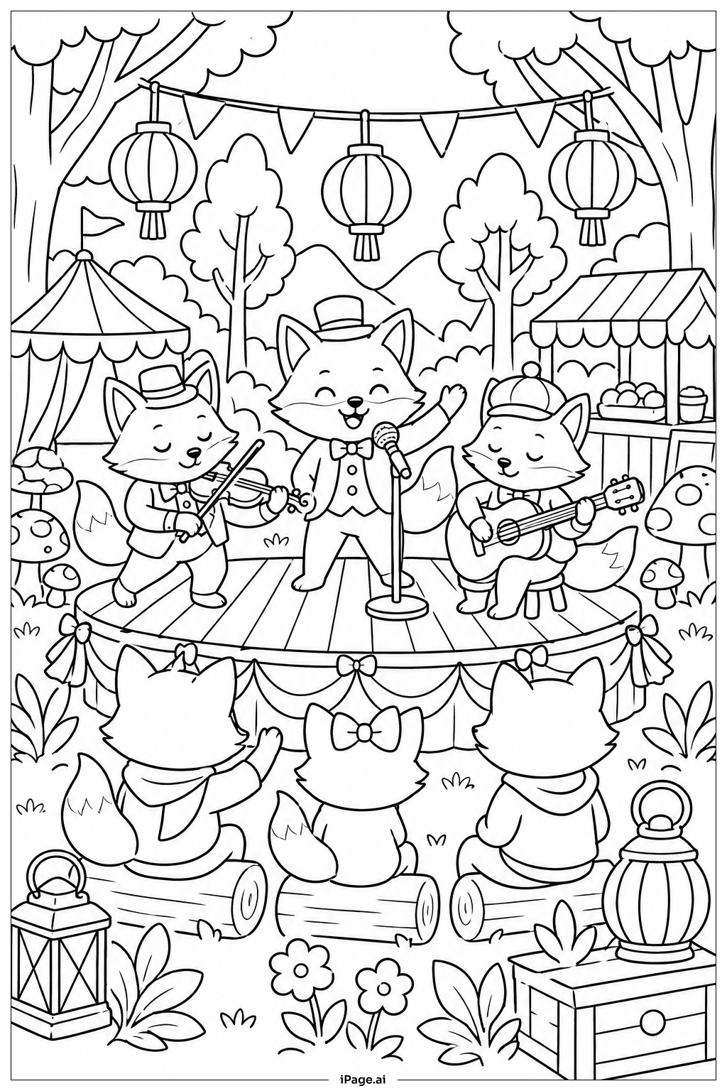  Fox Forest Festival Coloring Page 