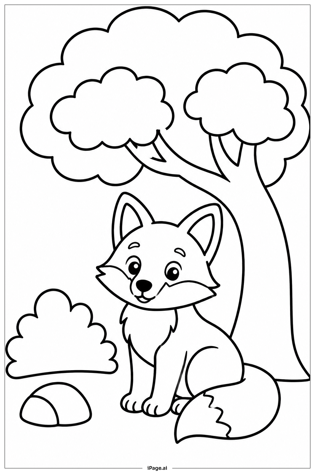 Fox Under Tree Coloring Page
