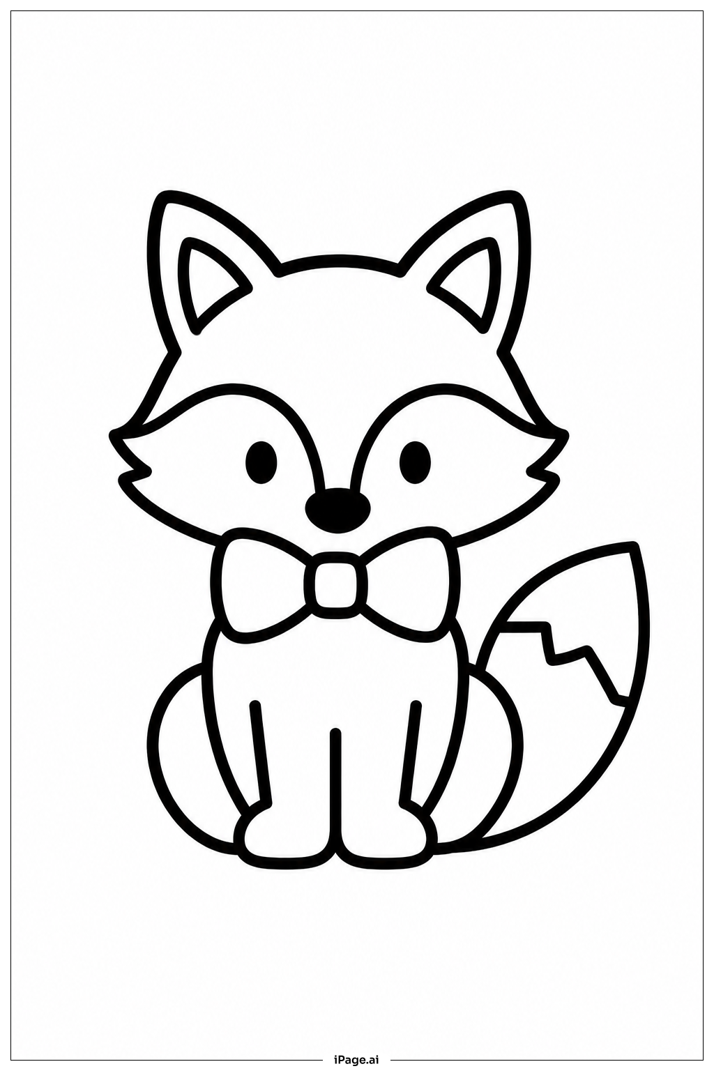 リボンをつけたキツネの塗り絵ページ