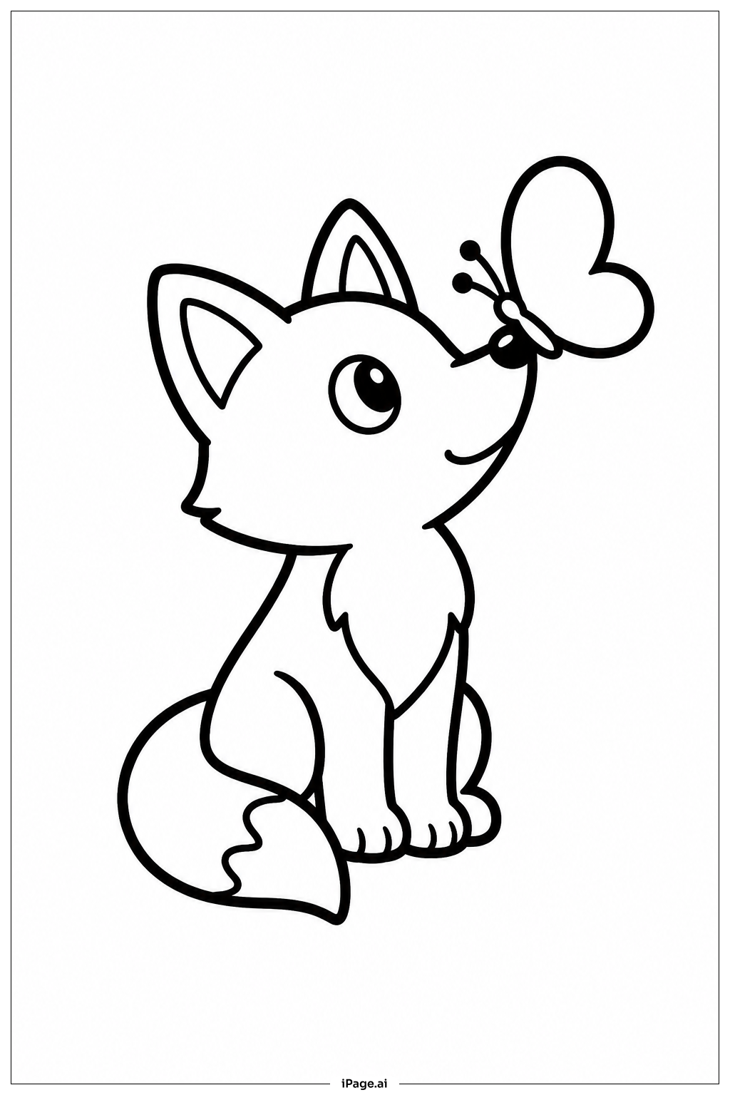 Fox With Butterfly Coloring Page