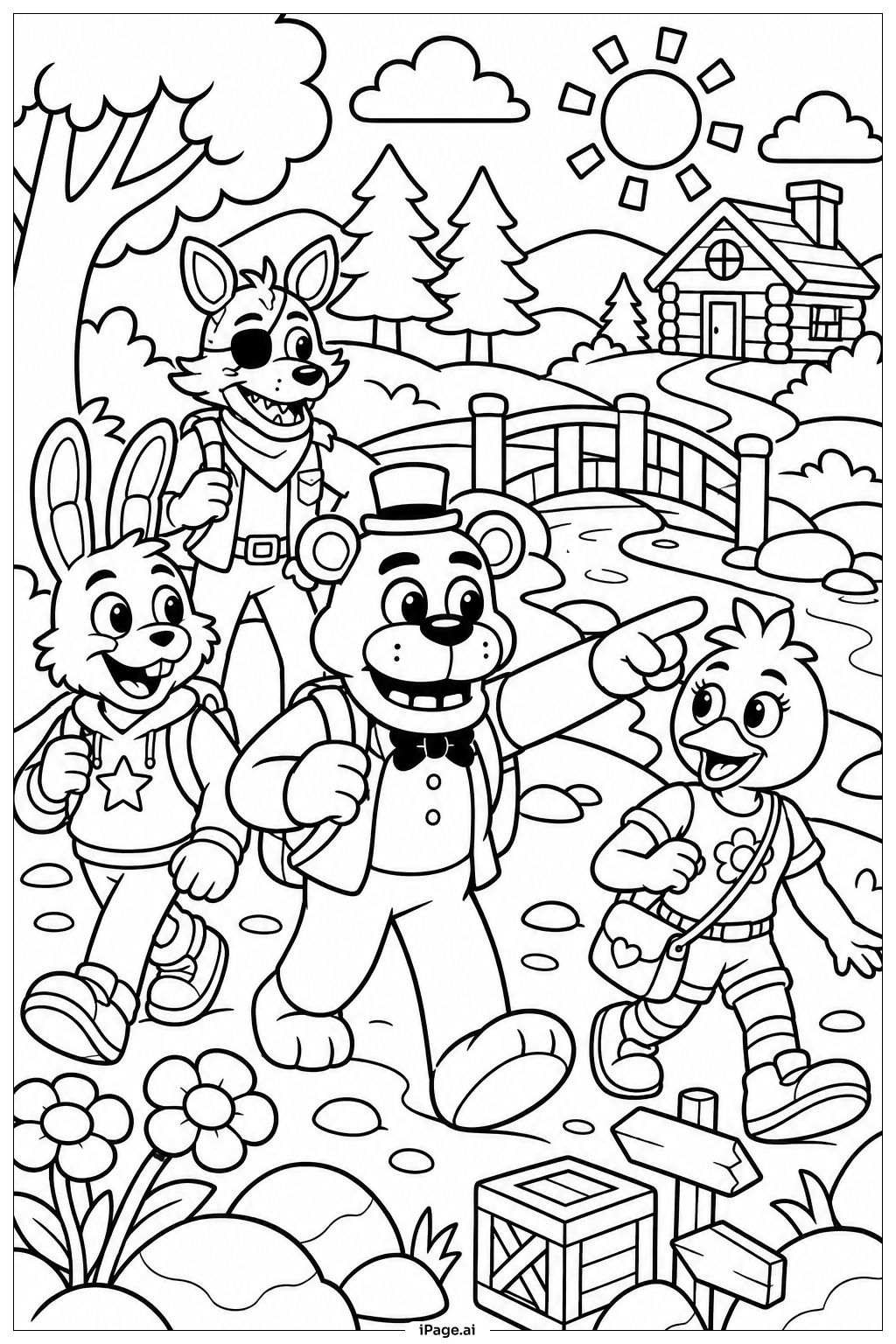  Freddy Fazbear与朋友们的冒险填色页 