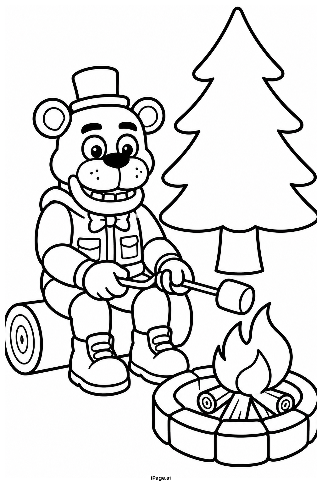 Freddy Fazbear 在營火旁著色頁