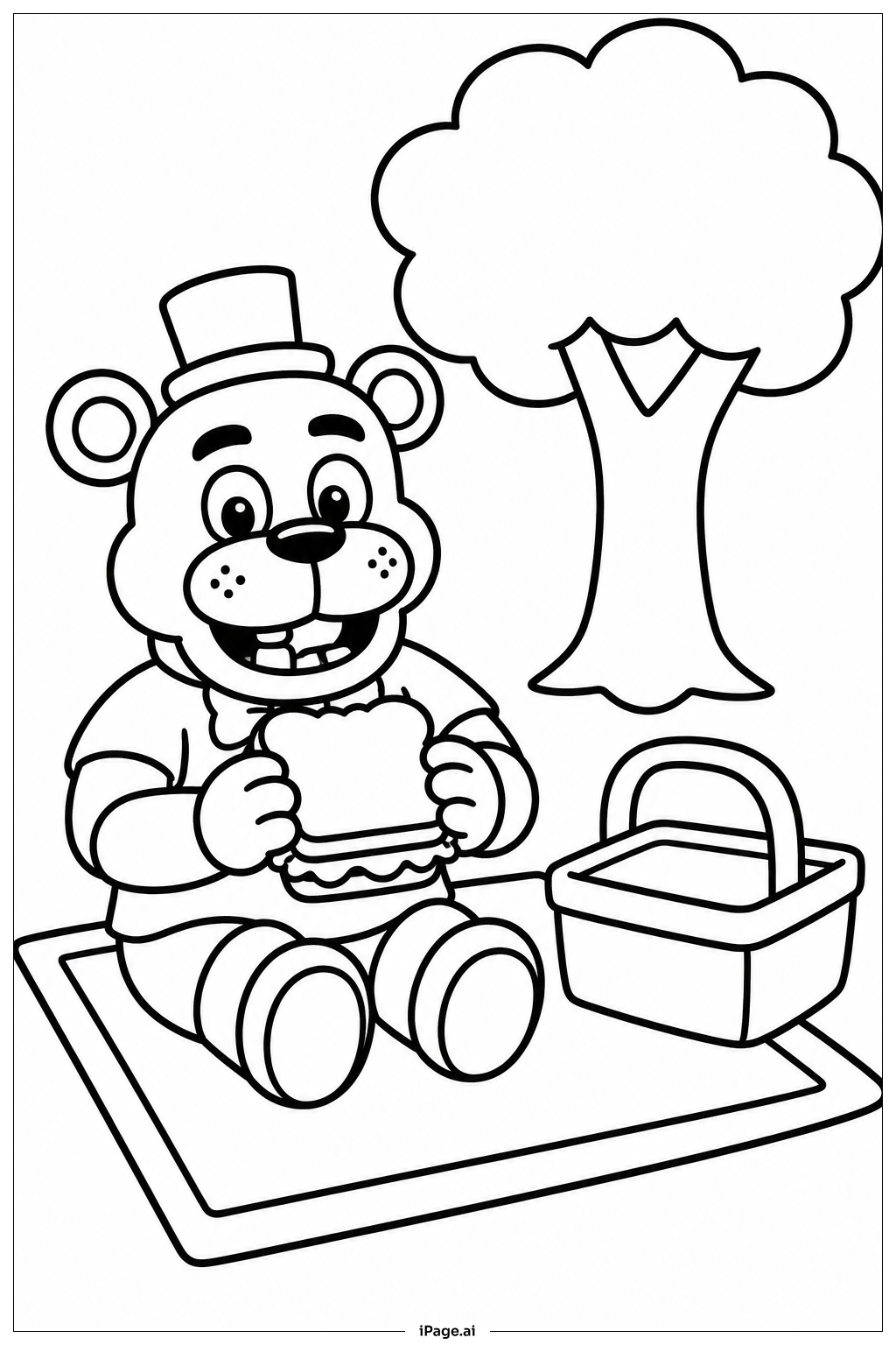 Freddy Fazbear At Picnic Coloring Page