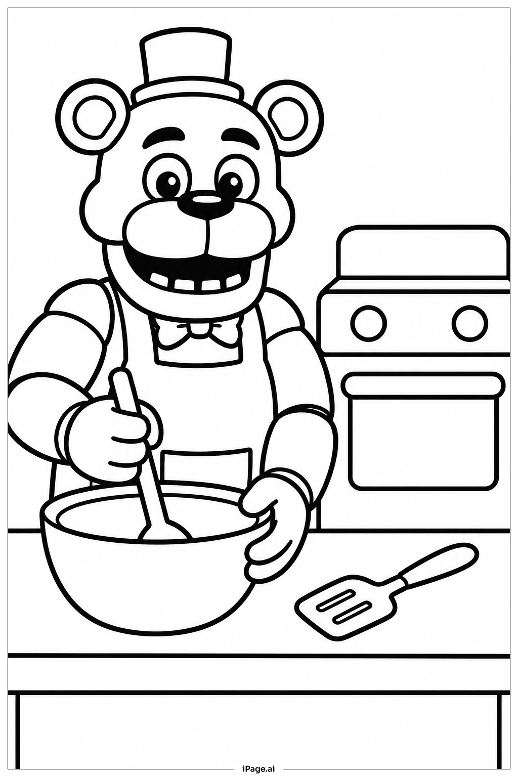  Página para colorir de Freddy Fazbear Fazendo Bolo 