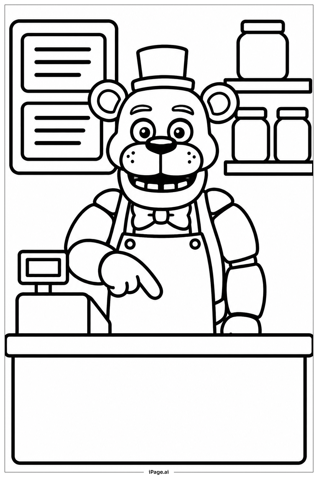  Freddy Fazbear hinter dem Tresen Ausmalseite 