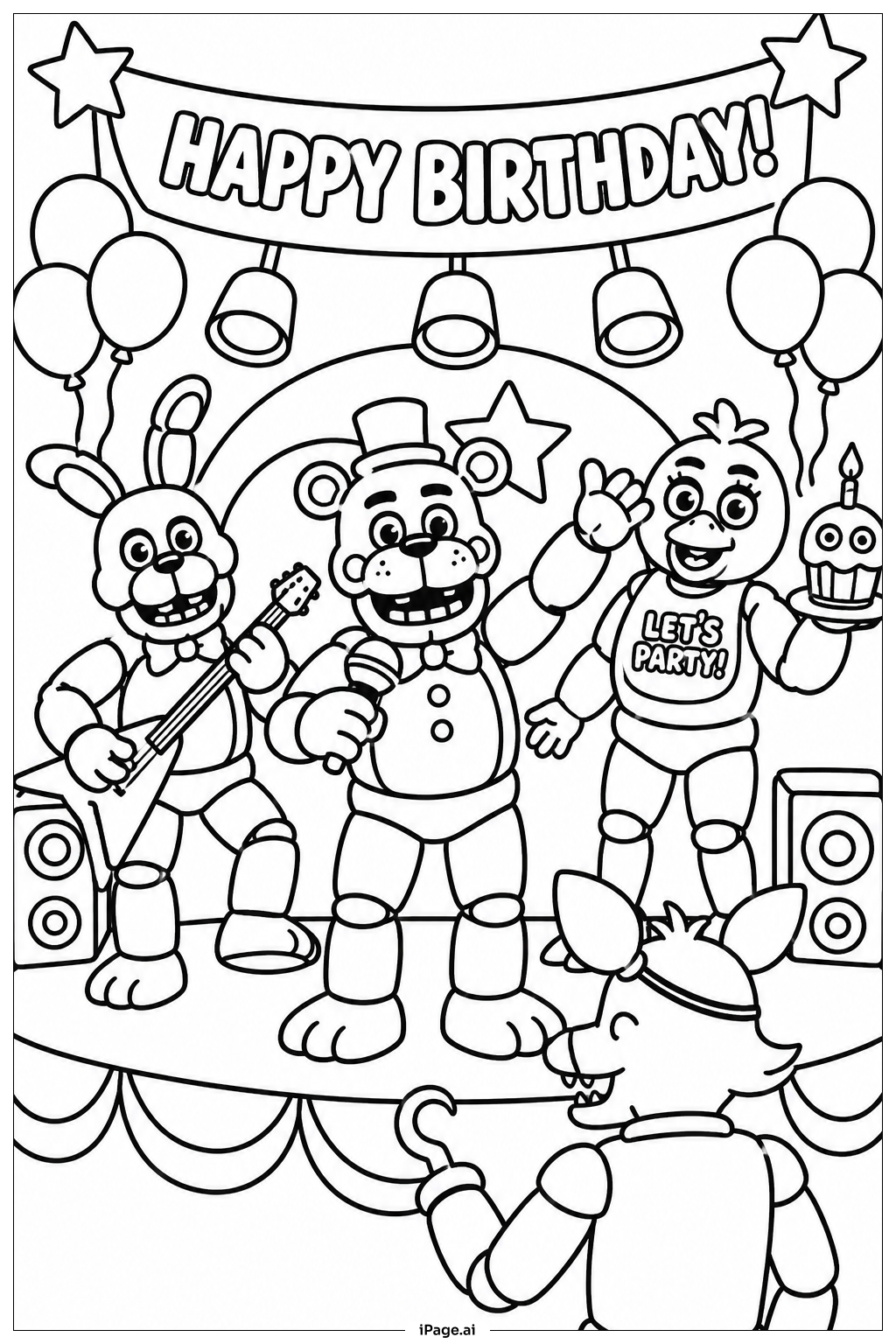 Freddy Fazbear Geburtstags-Bühnenshow Ausmalseite
