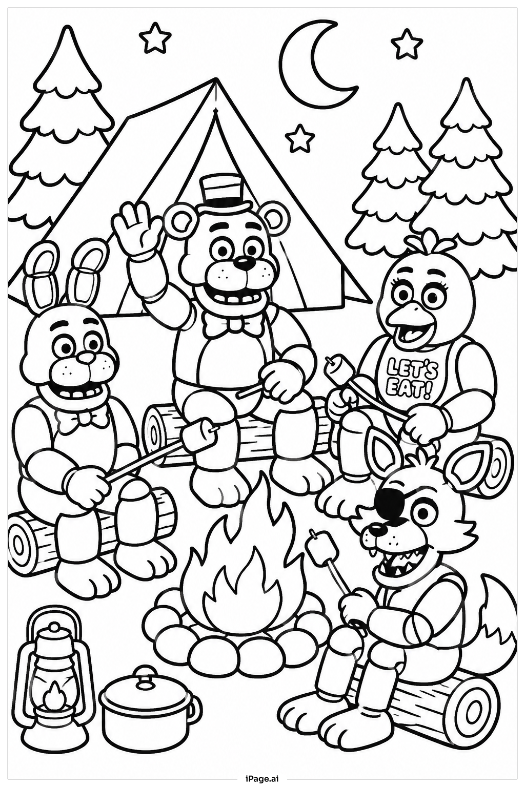  Freddy Fazbear Camping Mit Freunden Ausmalseite 