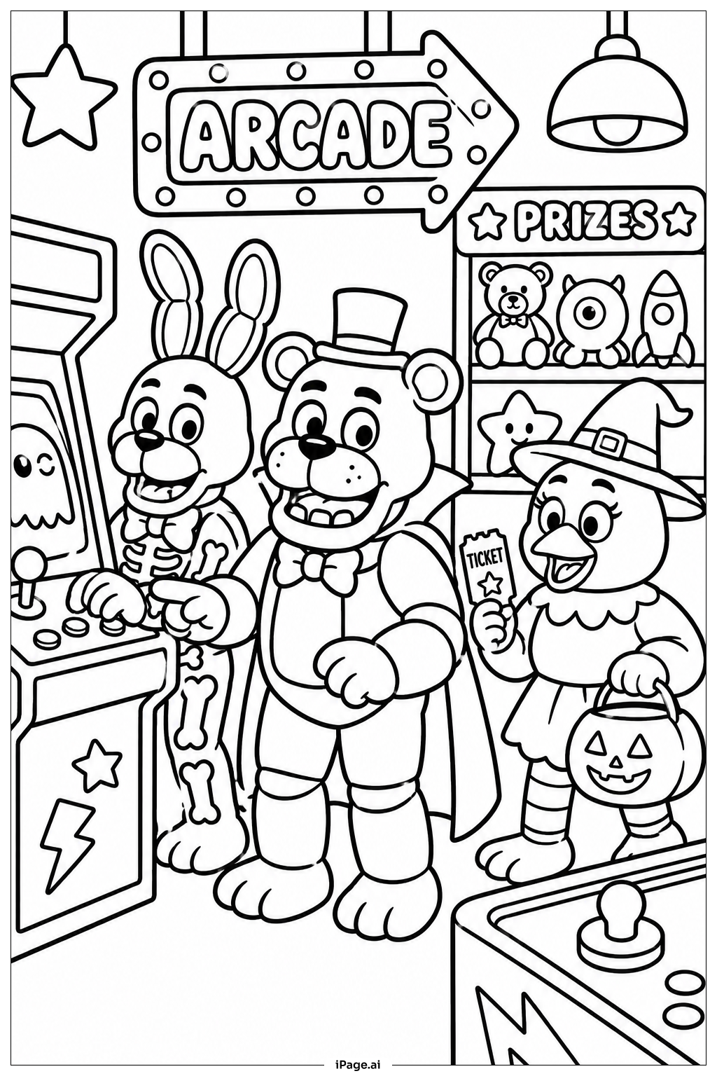  Freddy Fazbear Haunted Arcade Night Coloring Page 