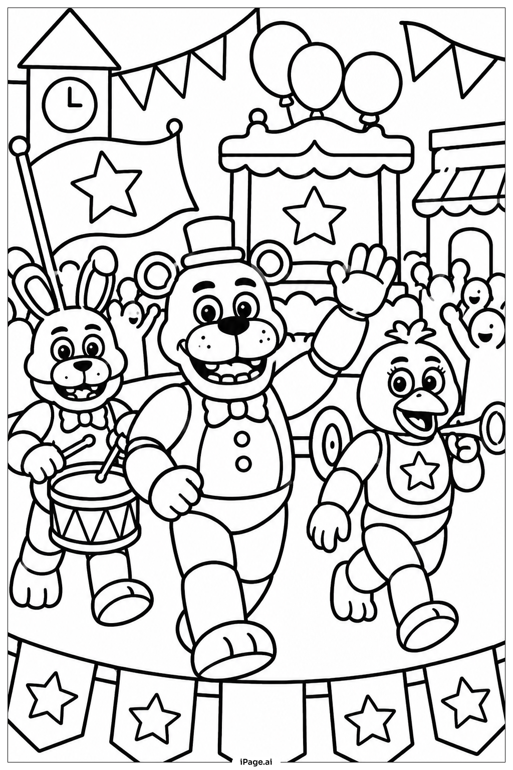  Freddy Fazbear Paraden-Feier Ausmalseite 